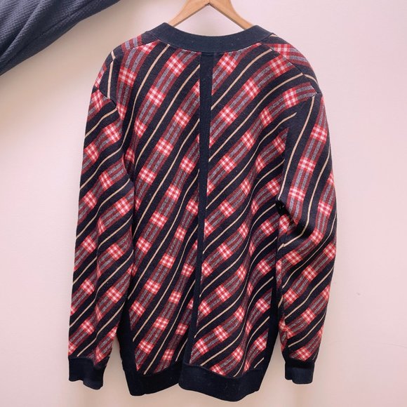 Burberry Plaid Merino Wool Blend Cardigan Red Black Bias Plaid (L) - Picture 2 of 11